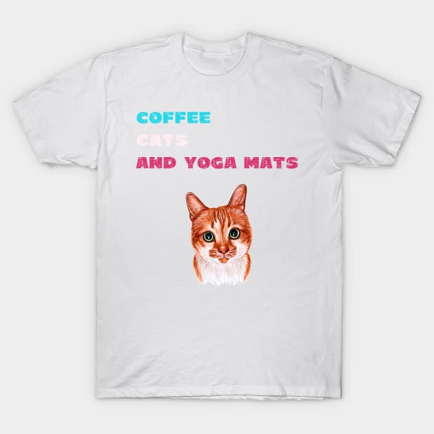 Coffee cats and yoga mats funny yoga and cat drawing T-Shirt by Red Yoga